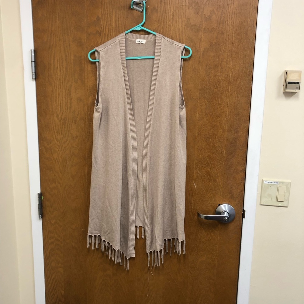 DNA couture Beige Fringe Sleeveless Sweater Vest